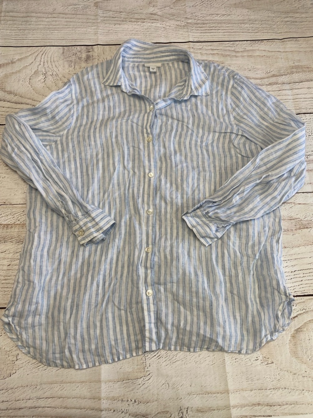 J. Jill Love Linen Blue and White Striped Button-Down Shirt medium